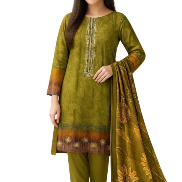 Unstitched Embroidered linen 3 Pcs