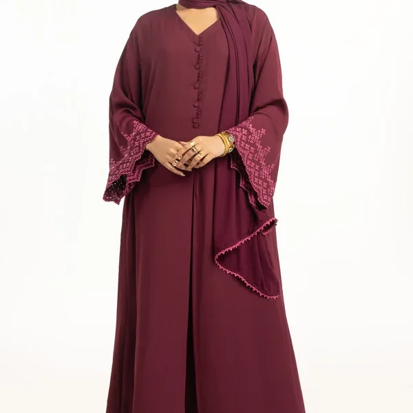 Crincle Georgette Embroidered Abaya With Scarf KAB-22132